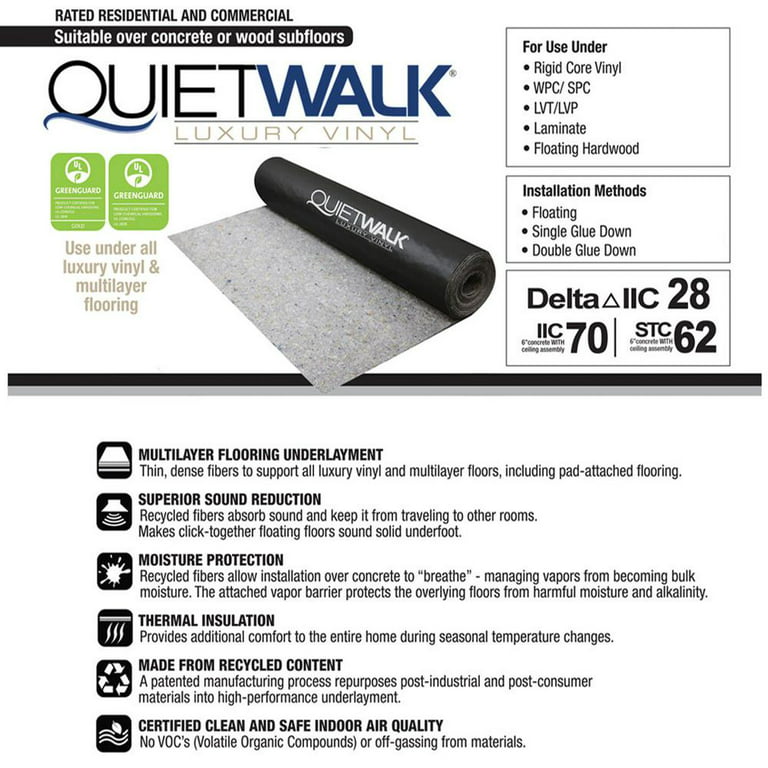 QuietWalk 100 Square Foot Luxury Vinyl Sound Reflecting Flooring