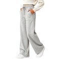 thumbnail image 5 of Sweatpants Women Solid Color Elastic Waist Wide Straight Leg Lightweight Casual Pants Fall Trousers with Pockets, 5 of 8