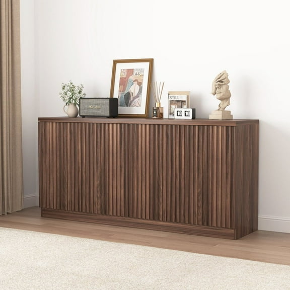 Fluted Sideboard with Storage 4 Doors & Adjustable Shelves Buffet Cabinet Large Modern Credenza Accent Console Cabinets with Rebound Device Door for Living Room Kitchen Hallway