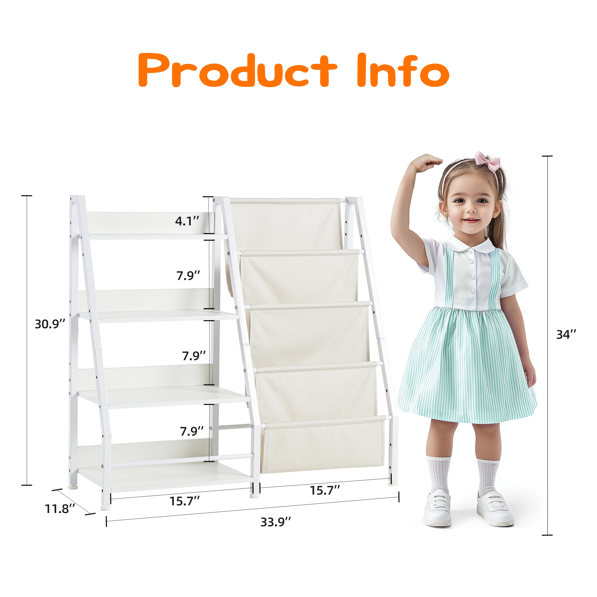 MAYEERTY 4 Tier Kids Bookcases, Kids Wooden Bookshelf with Toy Storage Multi-Function Organizer for Kids Room Playroom Nursery Classroom, White