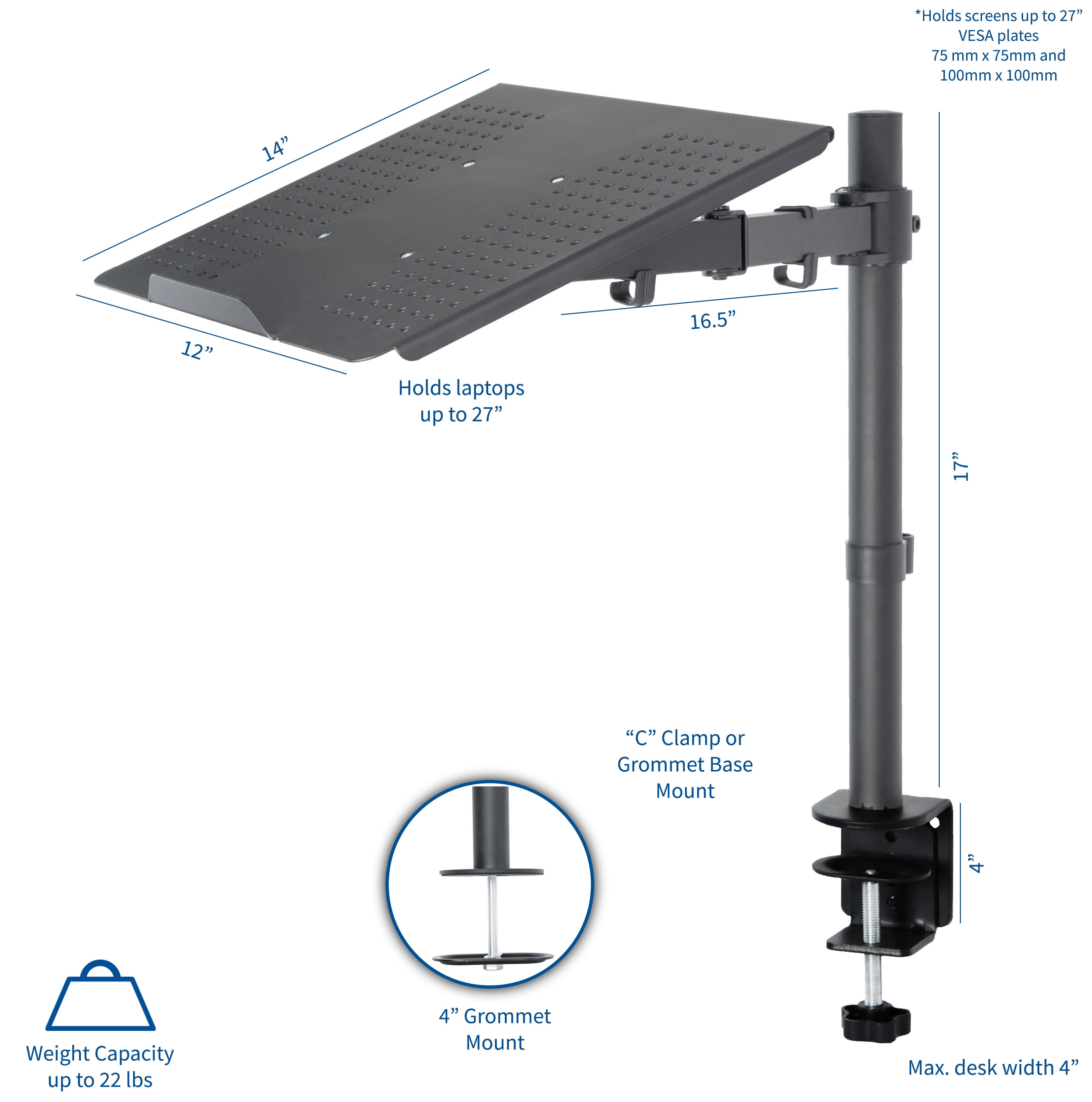 Vivo Single Laptop Notebook Desk Mount Stand Fully