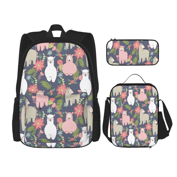 Balery Llamas Mochila Escolar 3 en 1 para Niños - Mochila Resistente con Lonchera Térmica y Estuche - Mochila Escolar para Niños y Niñas