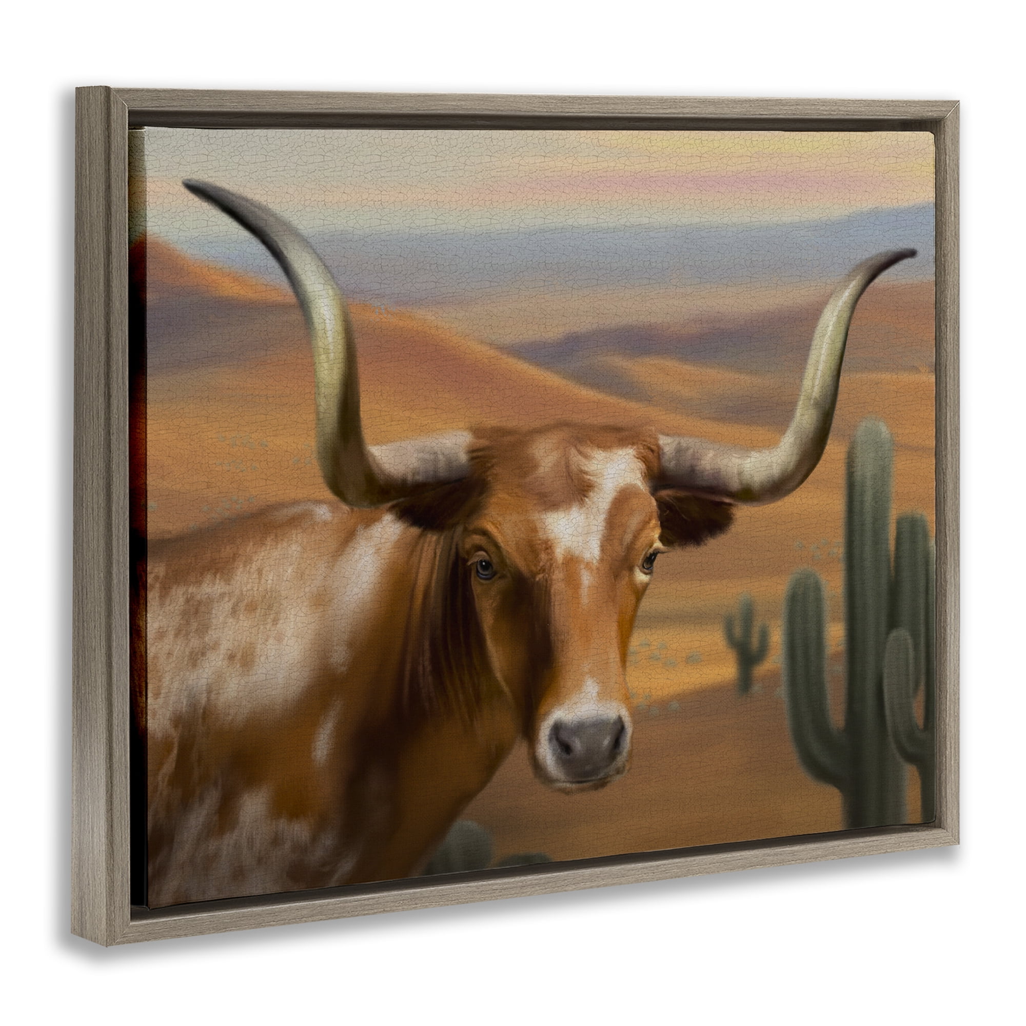 Stupell Industries Longhorn Western Landscape Brown Framed Floater Canvas Wall Art, design by Matthew Piotrowicz