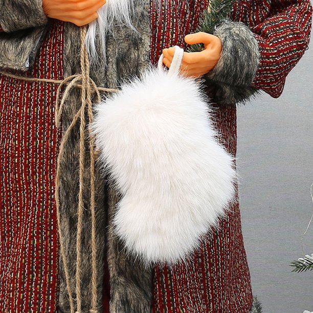 Calcetines Largos de Peluche Navideños Decorativos | Bolsas de Regalo | Porta Caramelos Navideños Blancos y Rosados | Adornos Navideños de Poliéster Suave | Medias Festivas para Regalos y Dulces