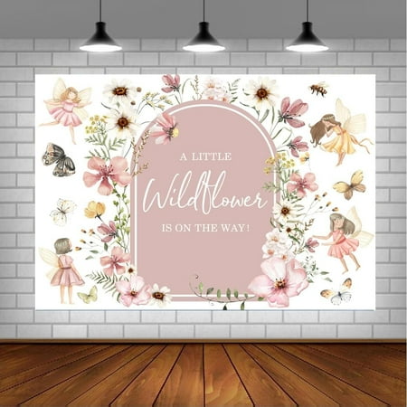 Pink Floral Baby Shower Backdrop Arch A Little Wildflower is on The Way Banner Butterfly Fairy Party Decorations Newborn Baby Girl Party Decor Cake Table Banner