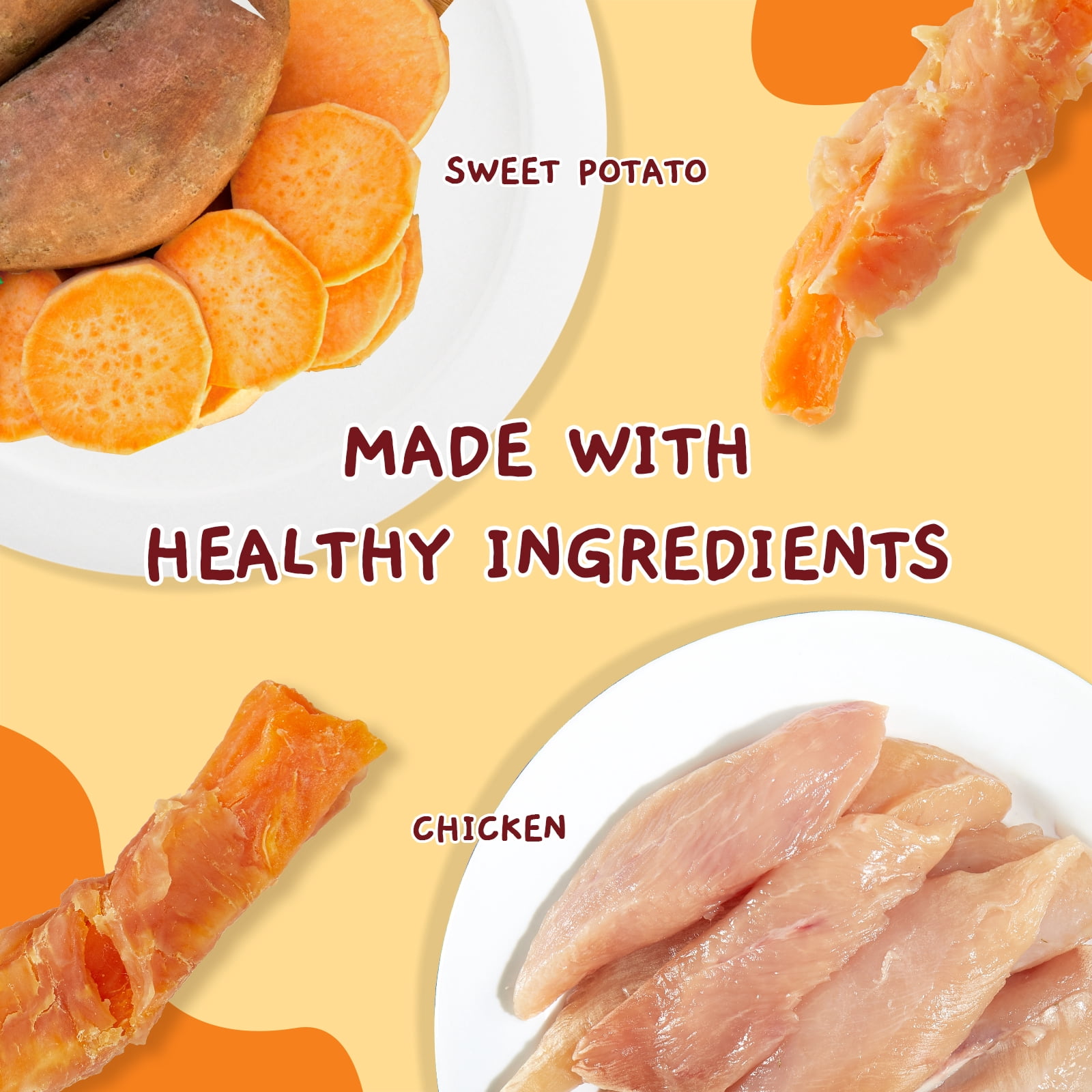 (5 pack) Jungle Calling Dog Treats, Chicken Wrapped Sweet Potato, Gluten and Grain Free, Chewy Dog Bites for Balanced Nutrition, 10.6 oz