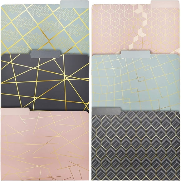 Dossiers Décoratifs en Feuille d'Or Géométrique, 6 Designs, Format Lettre