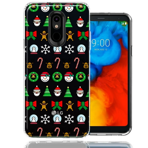 MUNDAZE LG Stylo 5 Classic Christmas Polka Dots Santa Snowman Reindeer Candy Cane Design Double Layer Phone Case Cover