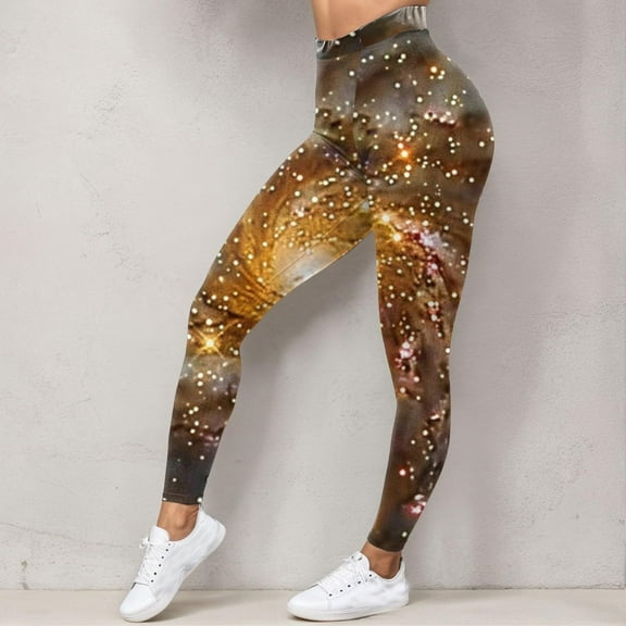 Stephy Costume Women Colorful Leggings Fancy Costume Glitter 3D Printing Costume for Women, Gold, L