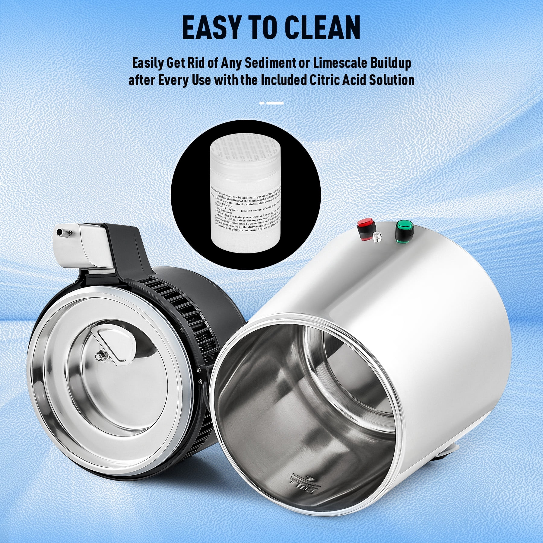 Preenex 1 Gallon/ 4L Home Stainless Steel Water Distiller w/ Glass Bottle