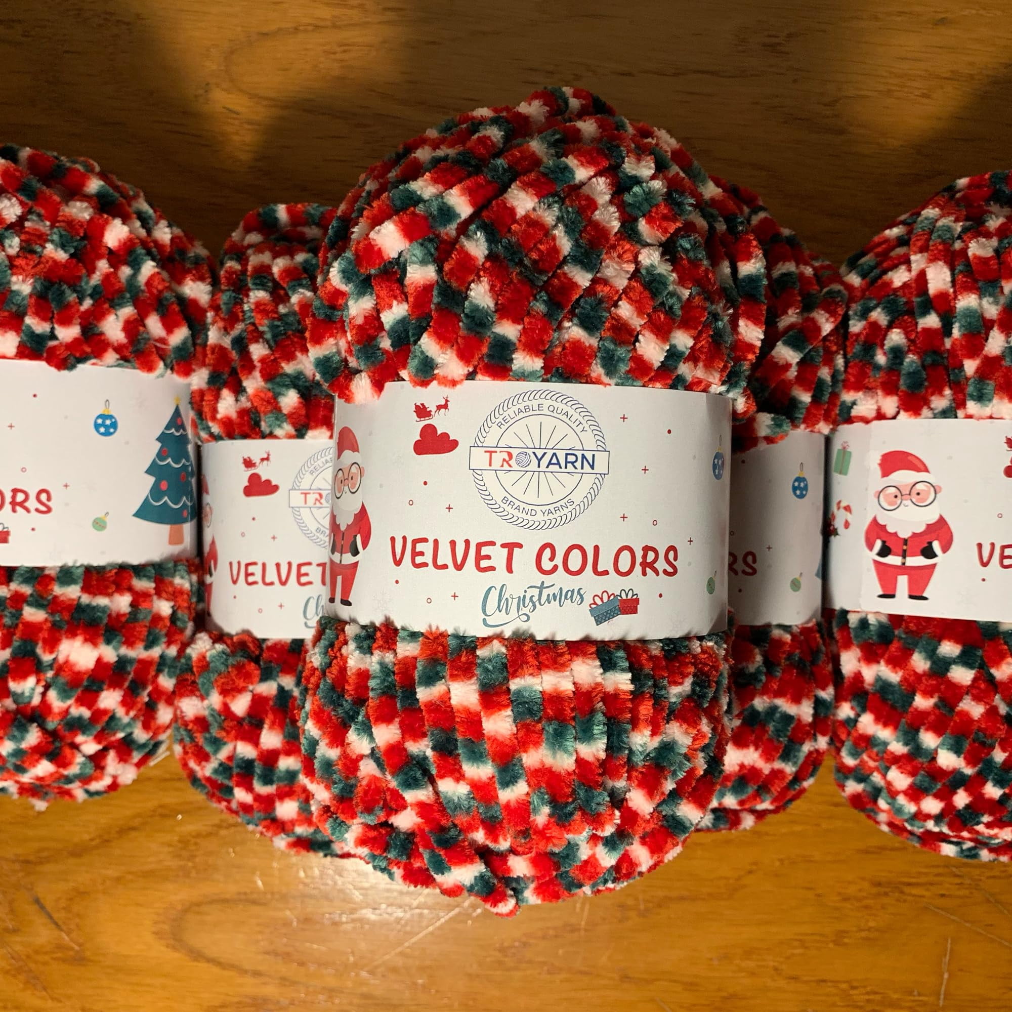 Troyarn Velvet Colors (3- Skeins Pack) Chenille Baby Blanket Yarn Amigurumi Yarn for Crocheting and Knitting Super Bulky 3x100 gr (3x131 yds) (10250 - Christmas, 3 Skein)