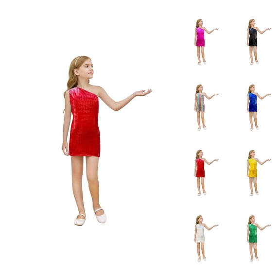 Circle Print Sequin Party Dress – Off-Shoulder Retro Mini Gown, Festival & Recital Wear Ages 3-16, Playful Upgrade from Pink Dress for Girls Simplicity