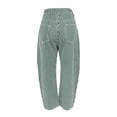 thumbnail image 4 of Women's Vintage Washed Denim Jeans with Striped Paneling, Hip Hop Baggy Jeans Mid-Low Waist Wide Leg Loose Fit Casual Pants with Pockets,Blue M, 4 of 5