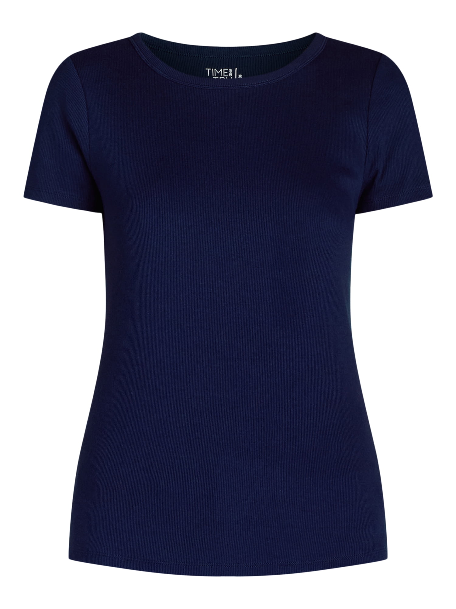 Time and Tru Women’s Rib Crewneck Tee with Short Sleeves, Sizes XS-XXXL