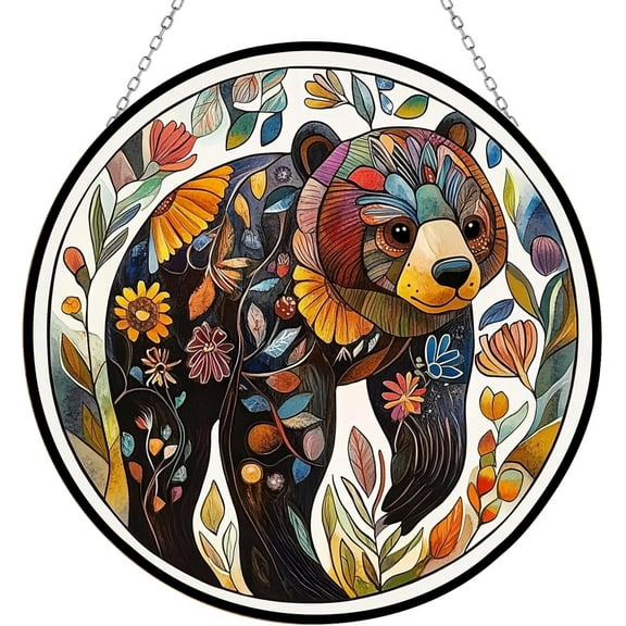 Personalized Botanical Bear Suncatcher Stained Glass Stained Glass Window Hanging Home Decor Garden Halloween Christmas Wedding Housewarming Gifts