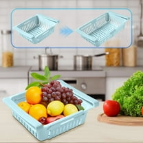 Under 25, Vsgery Refrigerator Storage Rack, Fresh-keeping Pull-out, Stainless Steel, 2-Tier, Organized Storage, Kitchen Storage Rack|Plastic,Blue