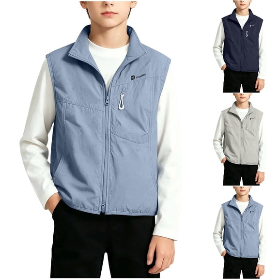 Swuxness Toddler Zip-Up Fall Jackets Sleeveless Pockets Casual Short Windbreaker Coat