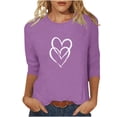 thumbnail image 1 of Plebaso Hauts Cœur pour Femmes Manches 3/4 Col Rond T-Shirts Décontractés Imprimé Chandail Femmes 2025 Tee Blouses, 1 of 4