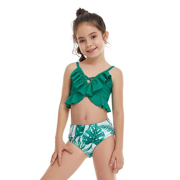 Little and Big Girls Fly Strap One-Piece Swimsuit Flounce Swimwear