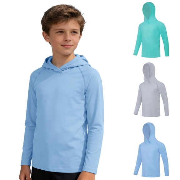 CAIXIA Boys Hooded Long Sleeve Rash Guard Swim Shirt, Youth Kids UPF 50 Fishing Shirt, Sun Protection Hiking Beach Hoodie