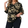 thumbnail image 2 of DARING DIVA Women's Plus Floral 3/4 Sleeve V Neck Button Blouse 1X Black, 2 of 7
