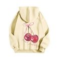 thumbnail image 4 of Oversize Hoodies for Women Trendy Bow Letter Cherry Print Long Sleeve Drawstring Hooded with Pocket Lightweight Sweatshirts Beige, 4 of 4