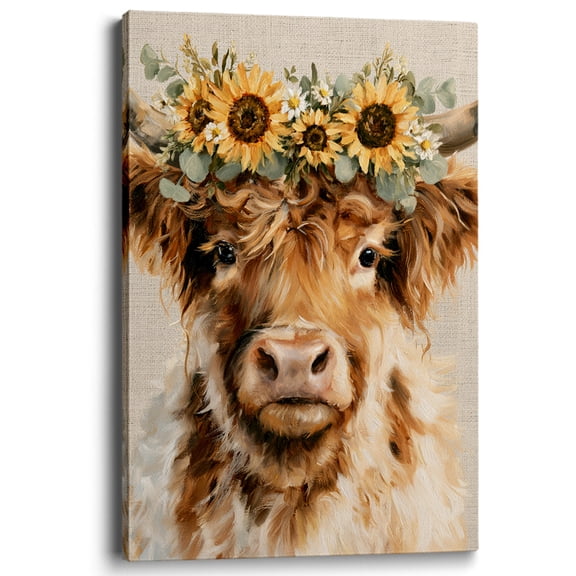 Pioneer Art Highland Cow Sunflower Crown Wall Art For Farmhouse Kitchen Decor 12x8 Inch