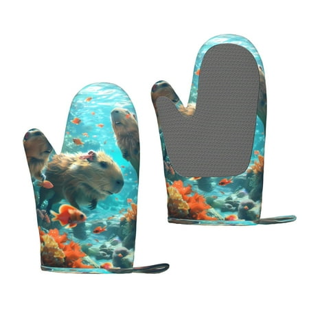 

Hirioo Underwater Swimming Guinea Pig for Silicone Oven Mitts for BBQ Baking Cooking Set of 2 Heat Resistant 260℃ Non-Slip Kitchen Essentials