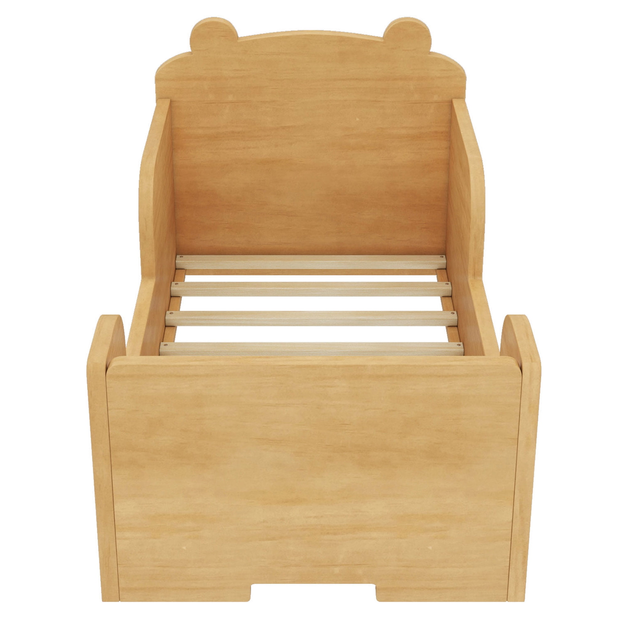 Aukfa Toddler Bed, Floor Bed Frame with Safely Rail and Bear Shape Headbroad for Kids Ages 2-6, Natural