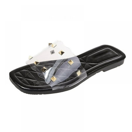 

MarinaVida Square Sandals For Women With Open Toe Summer Casual Slide Shoes