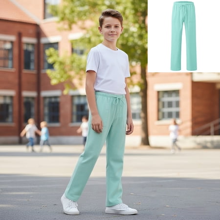 Pants for Boys Girls Linen Trousers with Pockets Green with Elastic Waist Spring Outfits for Girls 16-17 Years