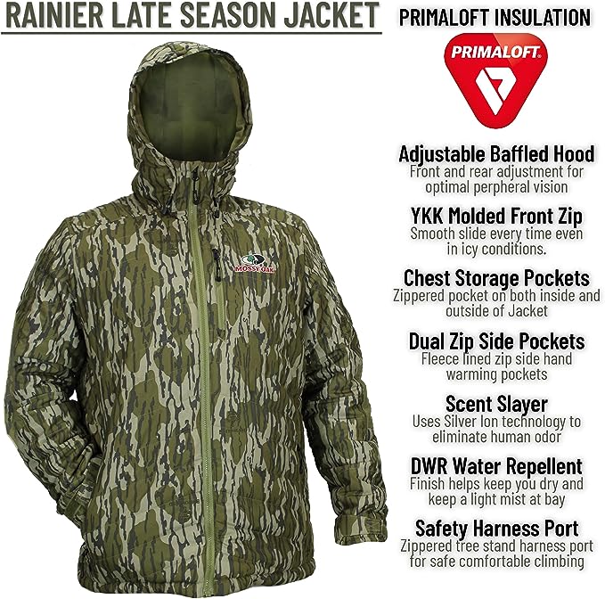 Paramount Outdoors EHG Elite Engineered Hunting Gear Rainier Late Season Primaloft Silver Down Insulated Camo Winter Hunting Jacket (Mossy Oak Bottomland)