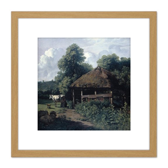 Van Troostwijk Farm Building Gelderland Painting 8X8 Inch Square Wooden Framed Wall Art Print Picture with Mount