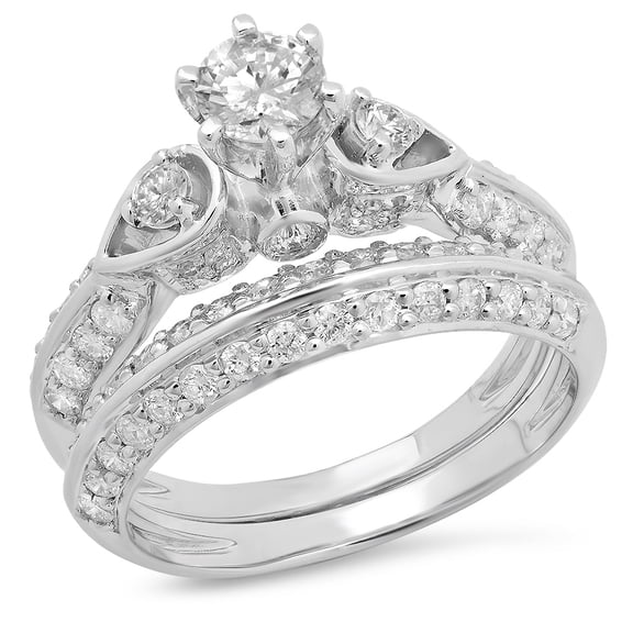 Dazzlingrock Collection 1.50 Carat (ctw) 14K Diamond Ladies 3 Stone Bridal Engagement Ring Set 1 1/2 CT, White Gold, Size 5.5