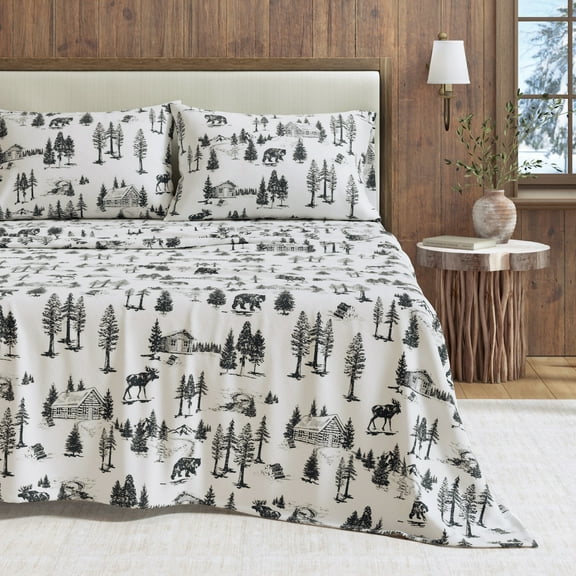 Great Bay Home Lodge Flannel Sheet Set - 100% Turkish Cotton - Double Brushed - Full, December Frost