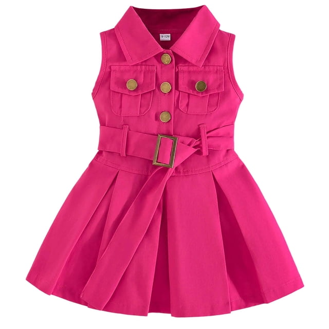 RXMEKW Robe en Denim Sans Manches avec Ceinture pour Bébés Filles et Tout-Petits en Bleu