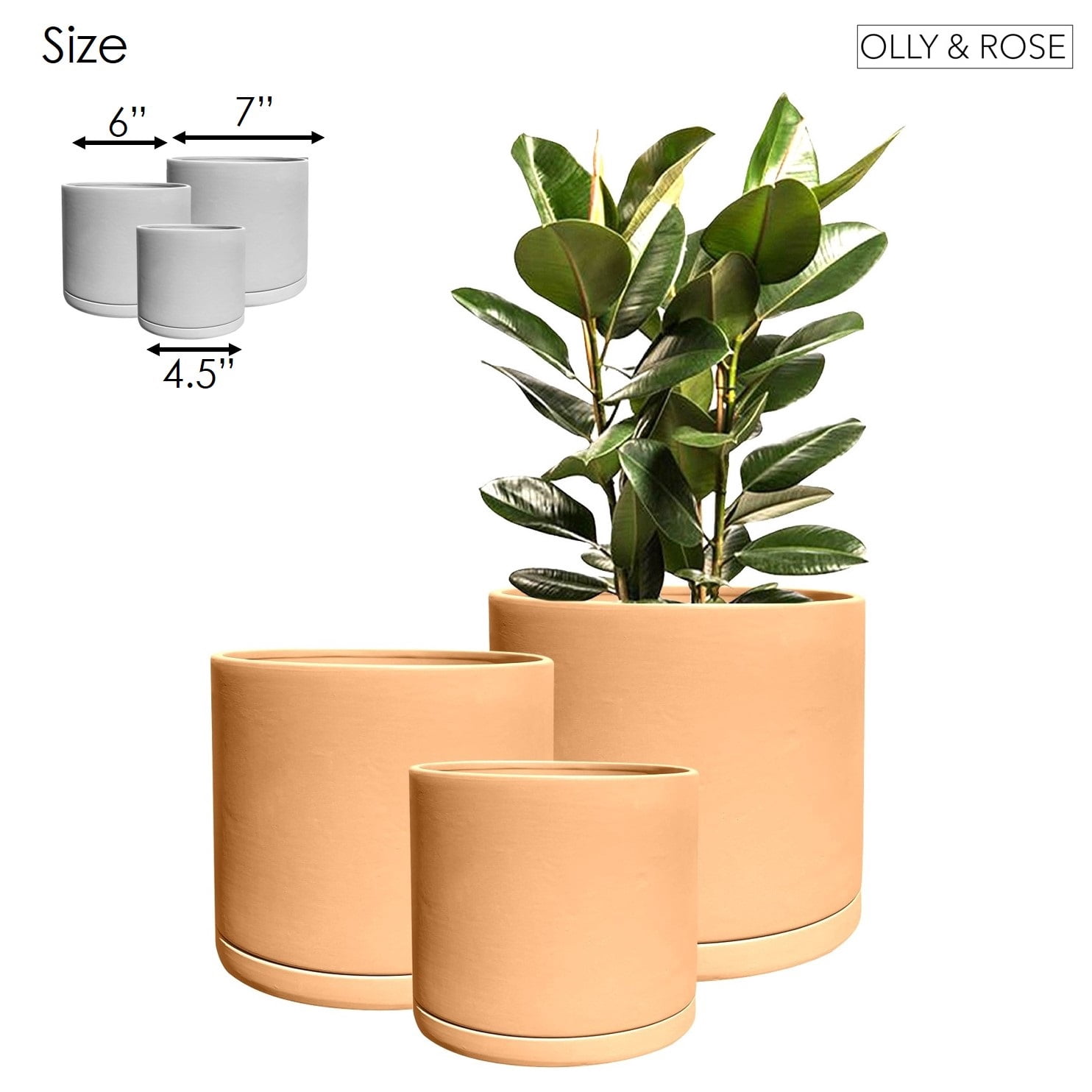 Olly & Rose Rome Terracotta Plant Pots Garden Planters Set 3 Indoor Outdoor Ceramic Plant Pots with Saucers