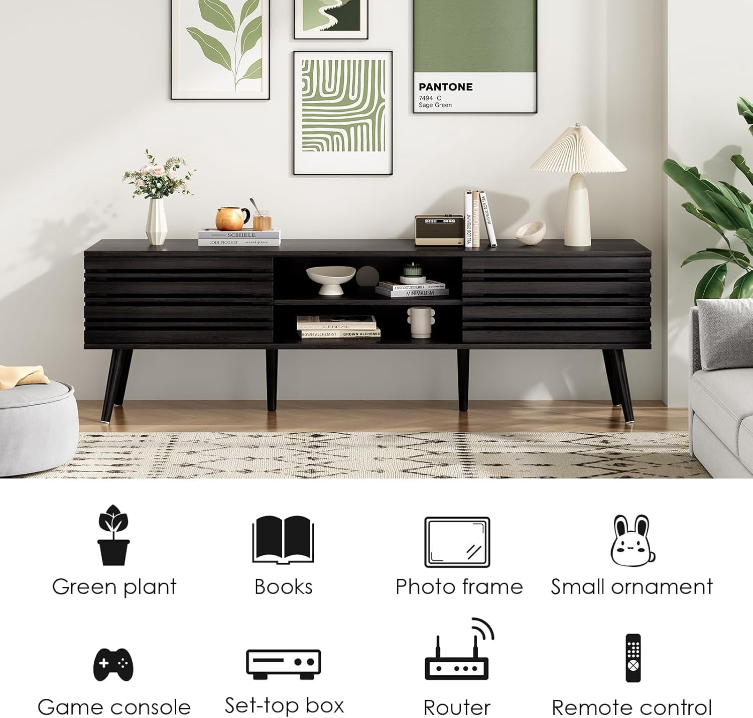 STARY Mid Century Modern TV Stands for up to 70" TV with Storage, Fluted Wood TV Stand for Living Room, Boho Media Console, Entertainment Center with Cable Management
