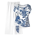 thumbnail image 2 of Pounoo Womens Two Piece Sets Floral Print Tie Side Top Wide Leg Pants Soft Breathable Loungewear Outfits Casual Style Gift, 2 of 5