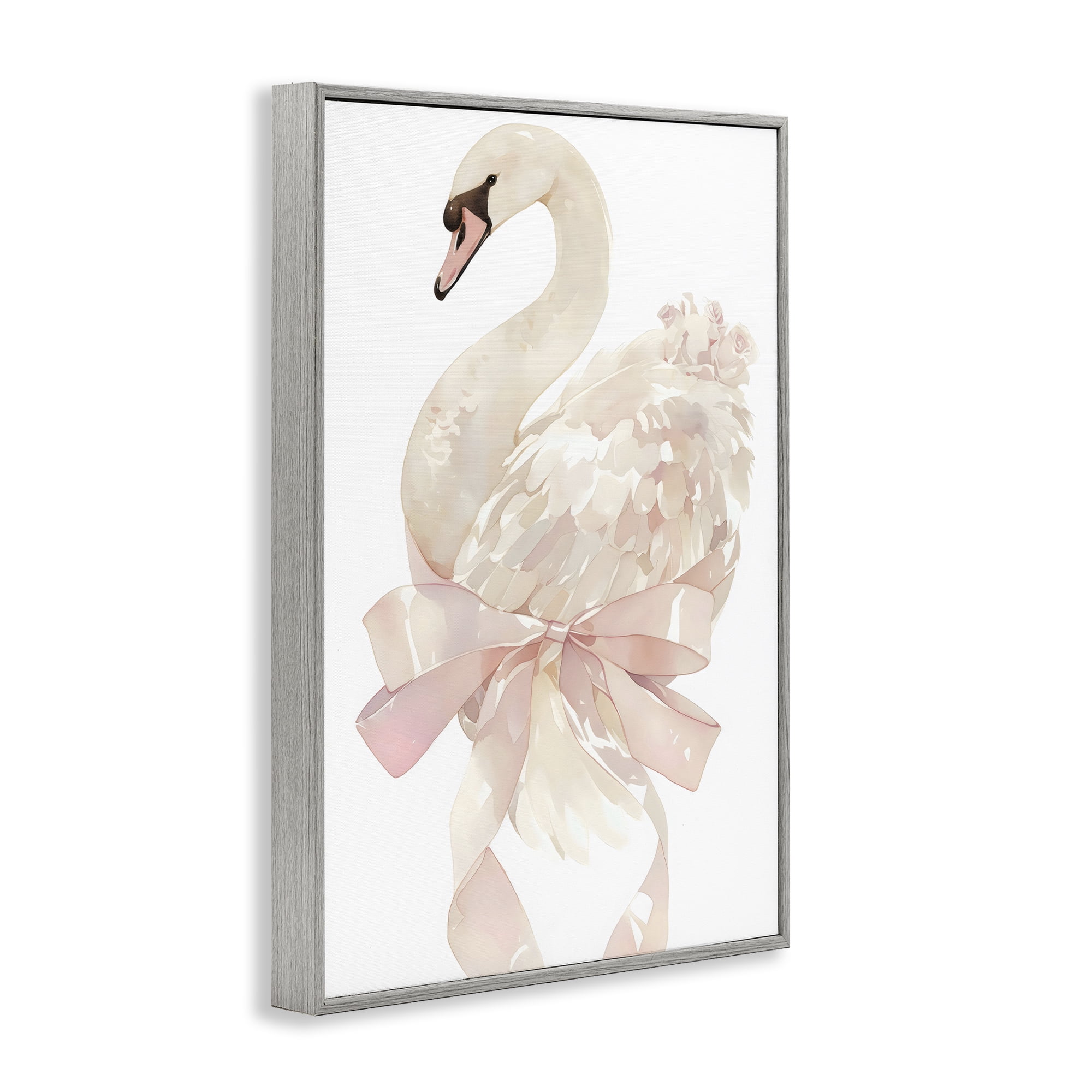 Stupell Industries Coquette Swan with Bow Gray Framed Giclee Art, design by Creative Studio