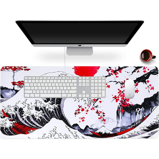 Desk Mat, Extended Gaming Mouse Pad 35.4" x 15.8" XXL Keyboard Laptop Mousepad with Stitched Edges Non Slip Base, Water-Resistant Computer Desk Pad for Office and Home(Surfing)