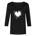 thumbnail image 4 of Plebaso Hauts Cœur pour Femmes Manches 3/4 Col Rond T-Shirts Décontractés Imprimé Chandail Femmes 2025 Tee Blouses, 4 of 4
