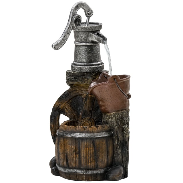 Rustic 3-Tier Outdoor Water Fountain, Weather-Resistant Resin Waterfall with Adjustable Flow, Brown Decorative Cascading Water Feature for Zen Garden, Patio, Backyard and Deck