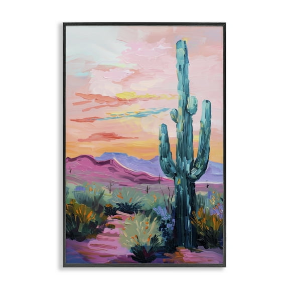 Stupell Industries Looming Cactus Pastel Sky Landscape & Nature Painting Black Framed Art Print Wall Art, 12 x 18