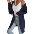 thumbnail image 6 of Women Hooded Open Front Long Sleeve Lapel Rib Knitted Winter Fall Sweater Cardigan Coat with Pocket Navy Blue M, 6 of 10