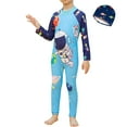thumbnail image 2 of Boys One Piece Swimsuit and Hat Kid Water Sport Short Swimsuit UPF 50+ Sun Protection Bathing Suits Blue 8-9 Years, 2 of 7