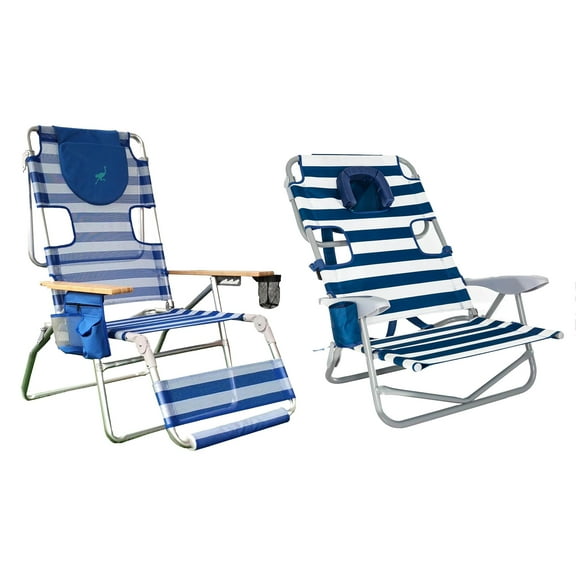 Ostrich 3N1 Altitude 16'' Beach Chair & On-Your-Back Chair, Striped Blue