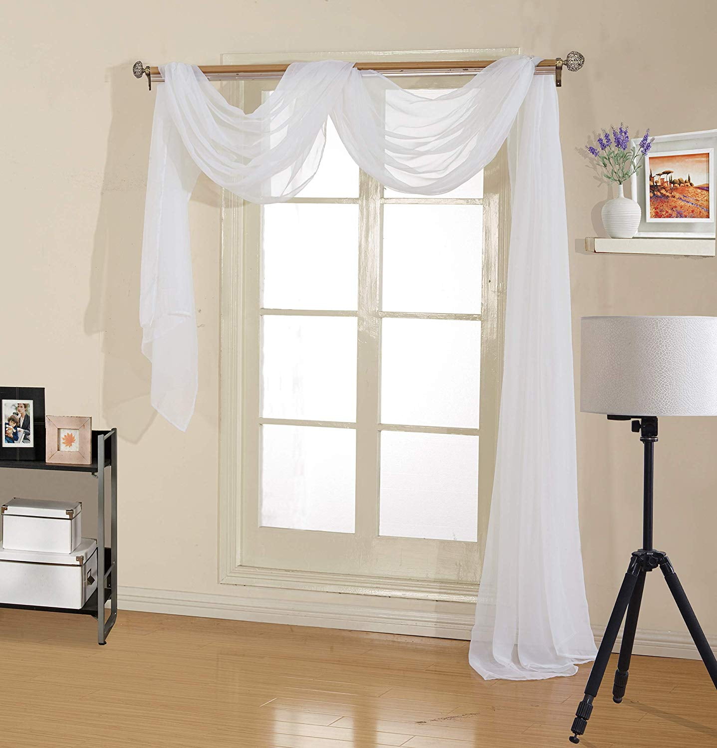 Decotex Premium Sheer Voile Scarf Valance for Home & Event Designs (54" X 216", White)