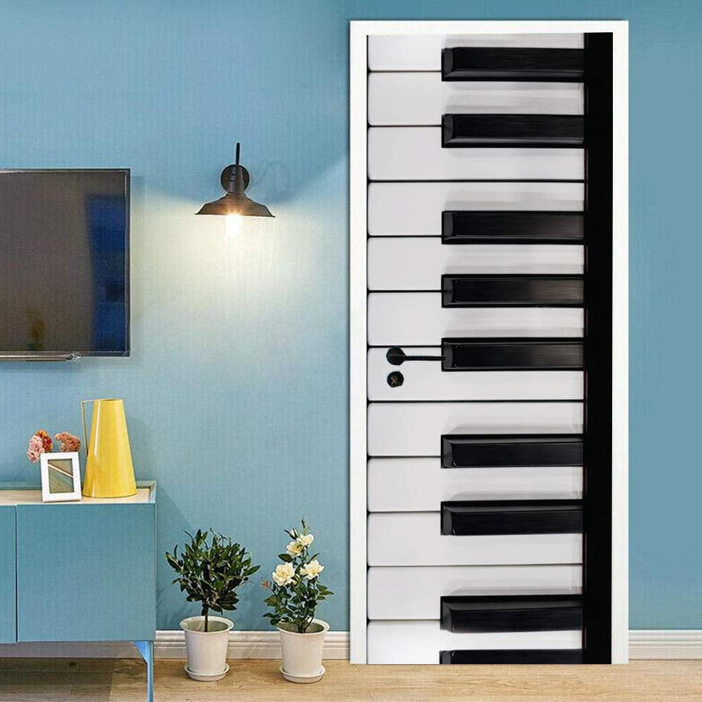 3D Door Stickers Music Black And White Piano Keys Self-Adhesive Removable Pvc Mural Door