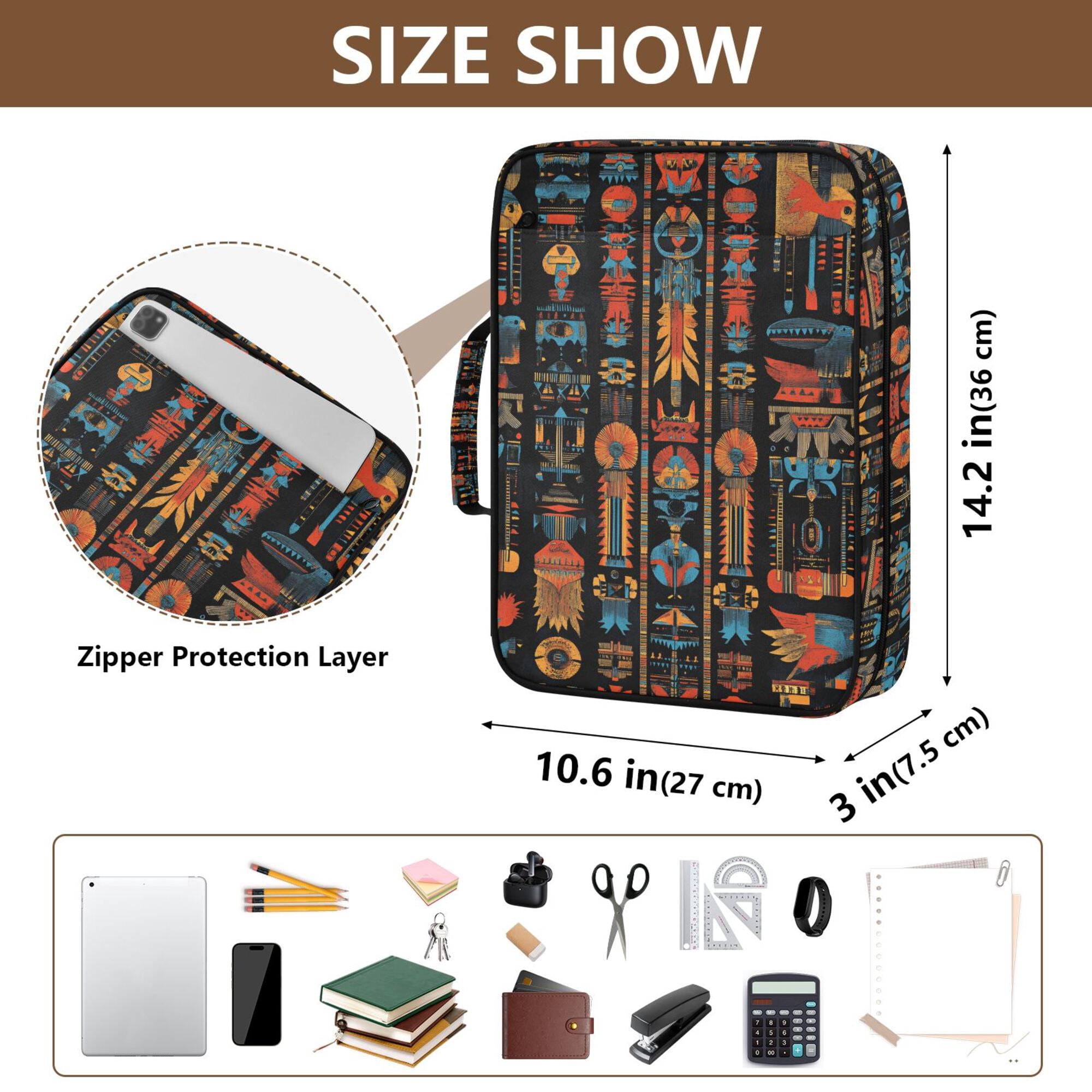 FORMRS Accordion File Folder A4 Size 7-Pocket Expanding Document Organizer Bag with 3 Ring Binder, Black Geometric